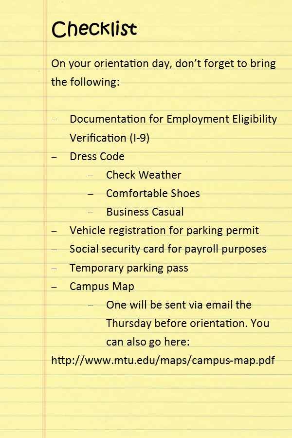 new employee orientation human resources michigan tech new employees checklist