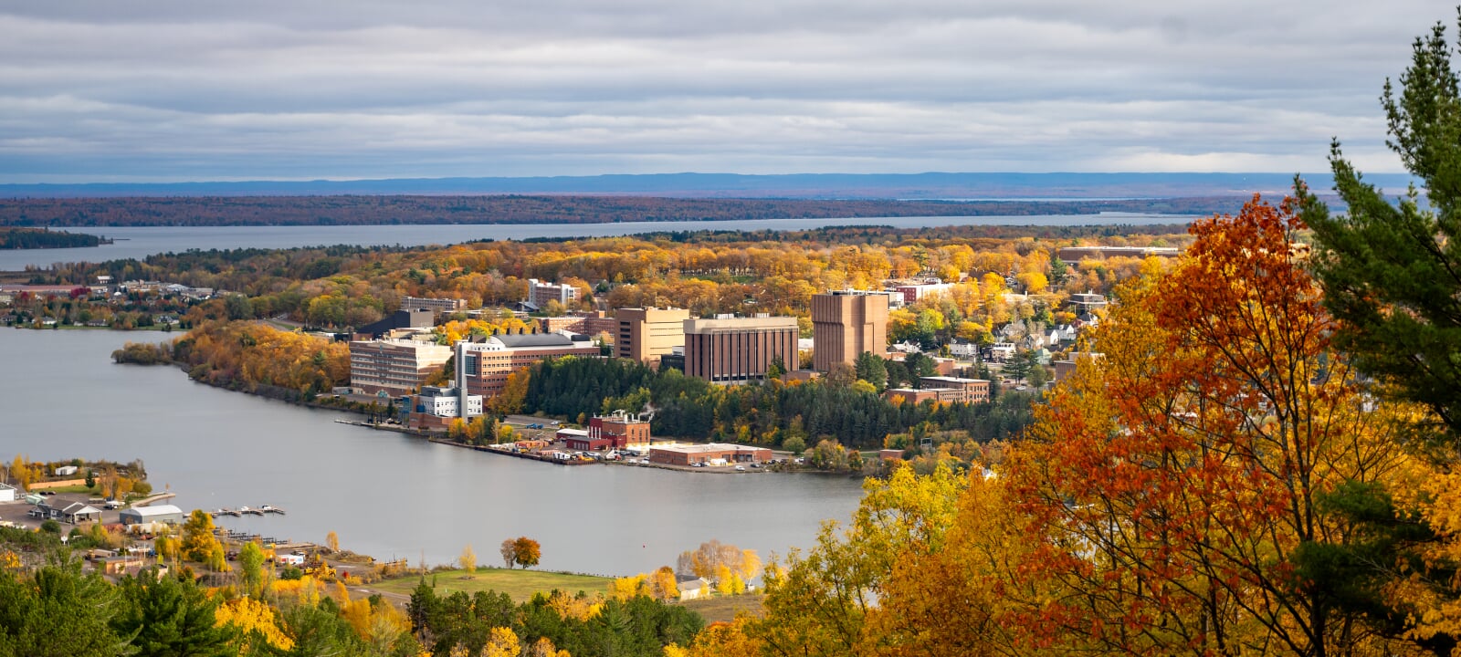 View of the Michigan Tech campus from Mont Ripley in autumn.