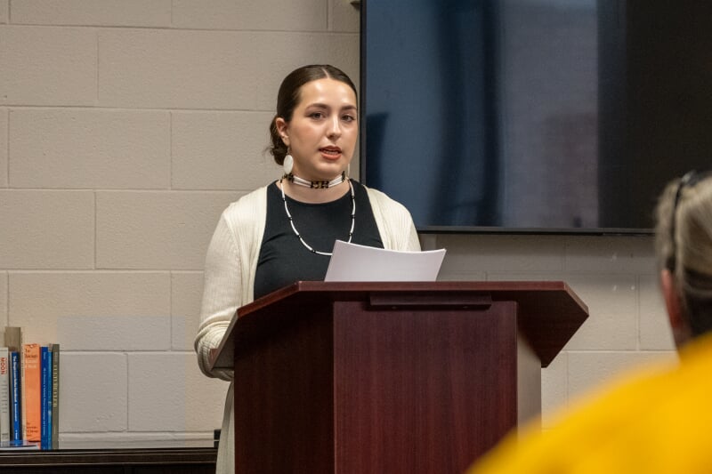 RTC alumna Ana W. Miigwan presents original poetry at the RTC Research forum, spring 2026.