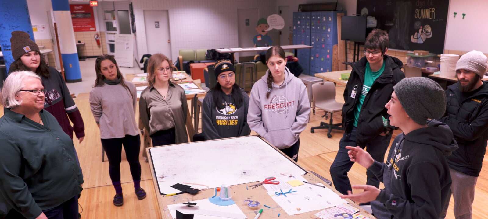 Students in Professional Development gather in the Alley Makerspace to discuss the journey that brought them to the humanities and where they see themselves in the future.