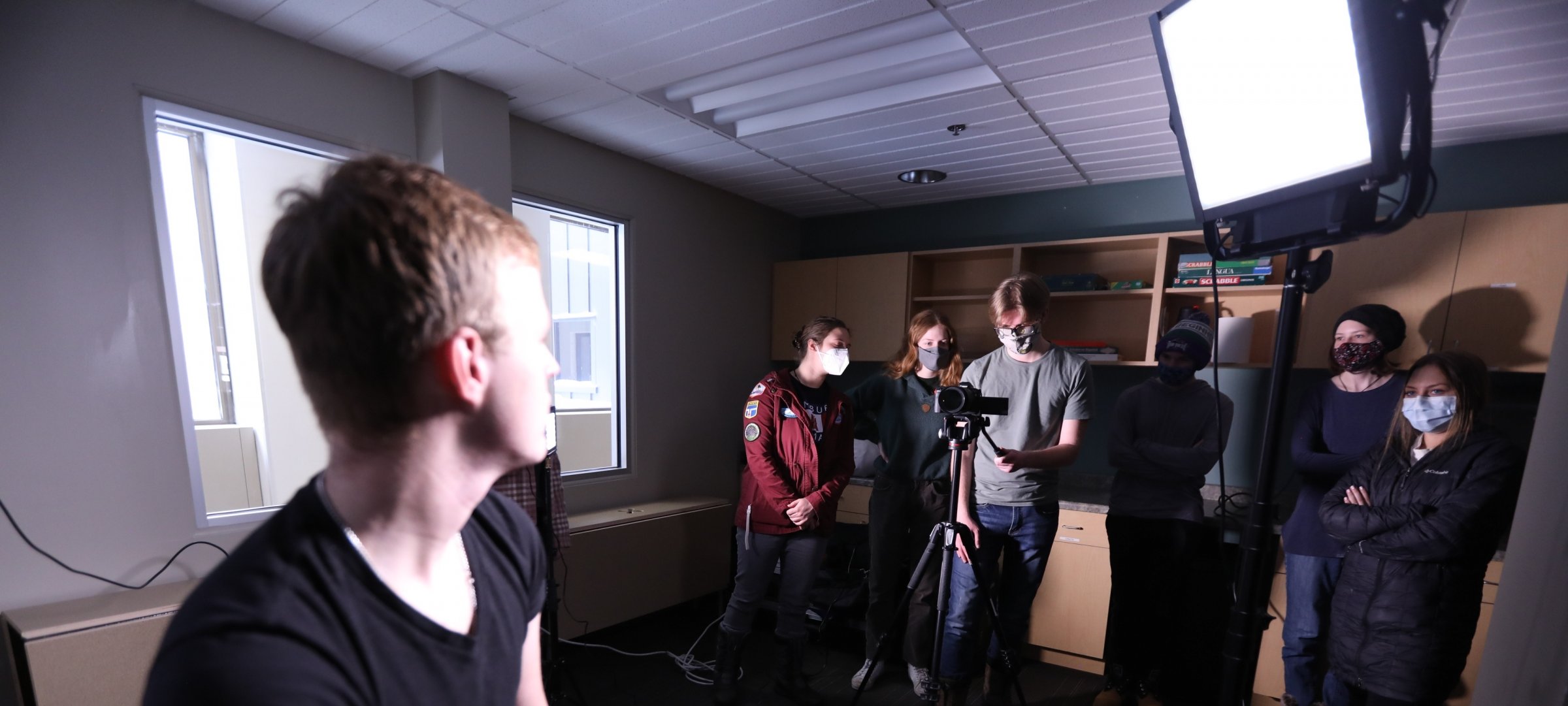 Image of media students preparing a video shoot