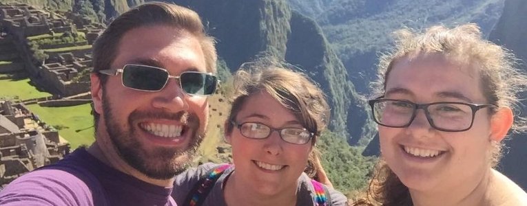 Three study abroad students taking a selfie in the mountains of Chile