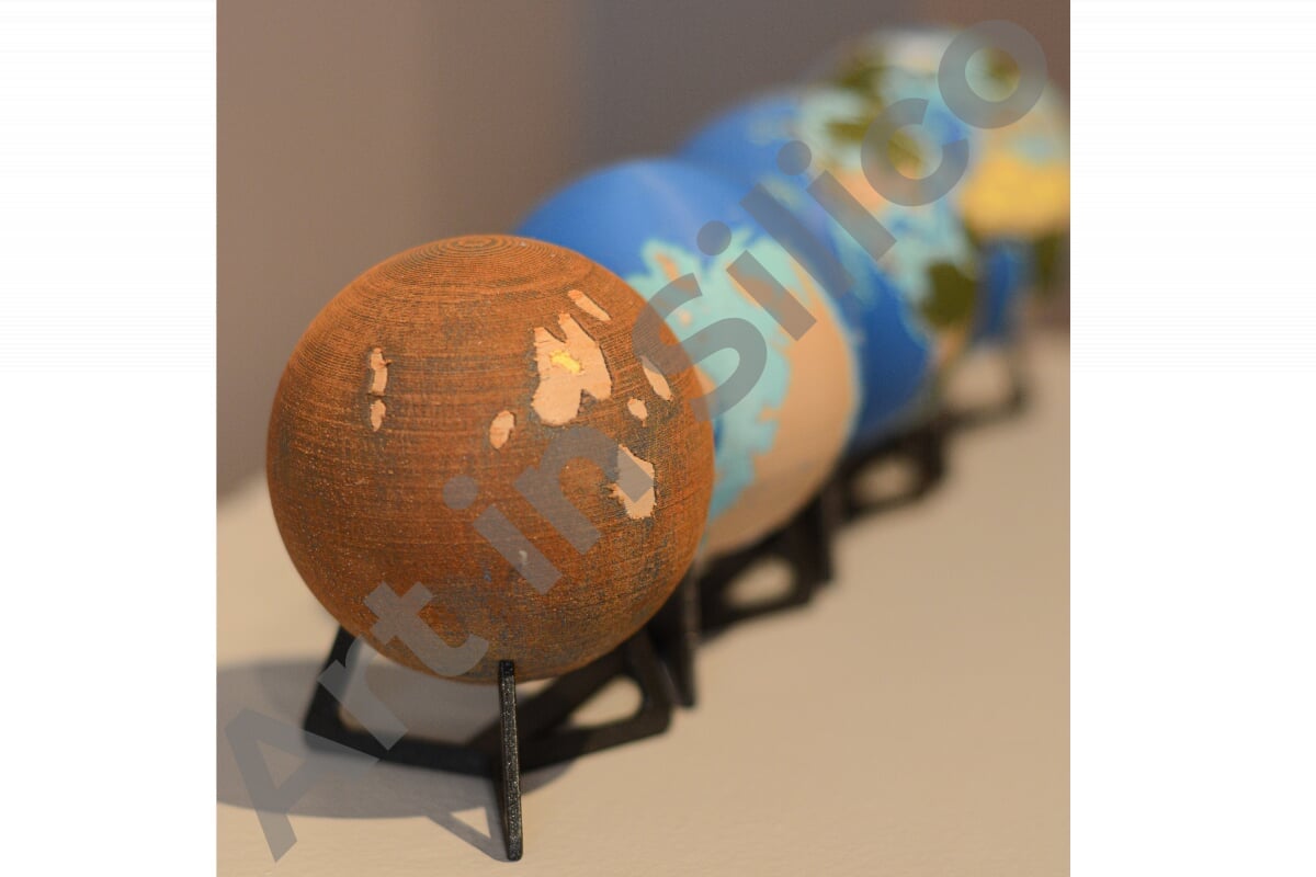 Four 2D paleogeographic maps are computationally transformed to produce 3D-printed globes to show past versions of our planet.