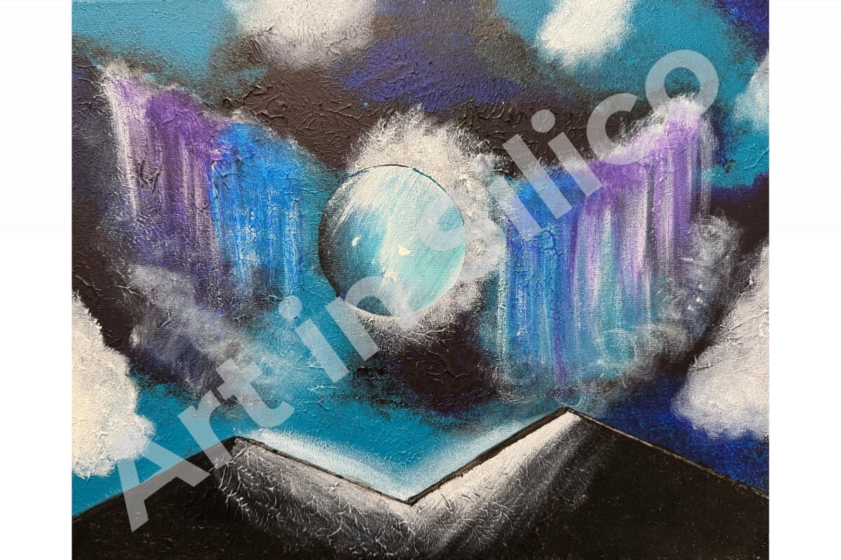 This acrylic on canvas artwork is an experiment of cool versus warm color schemes.