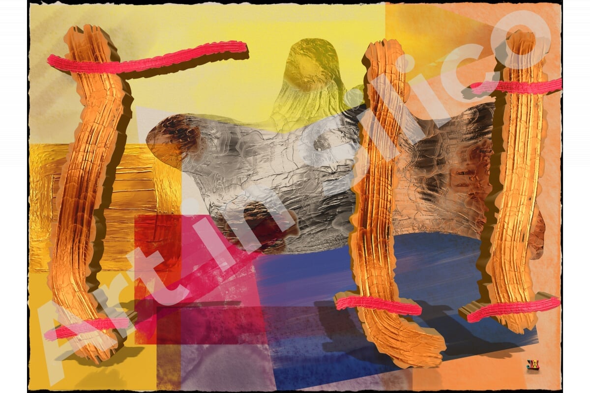 An abstract digital painting using some metal colors in Rebelle 7