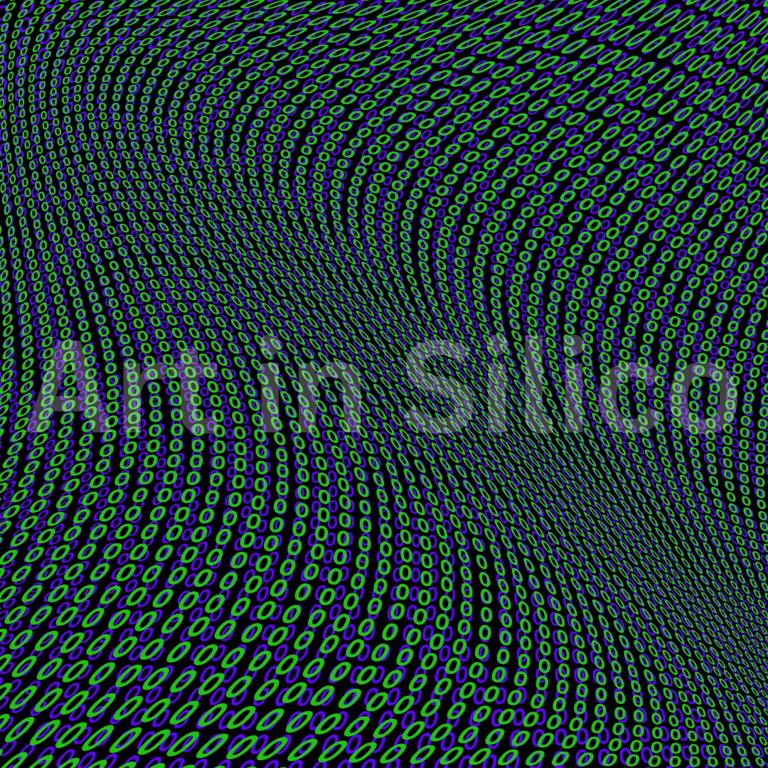 Digital art with zeros in green, blue, and purple in a wave pattern. 