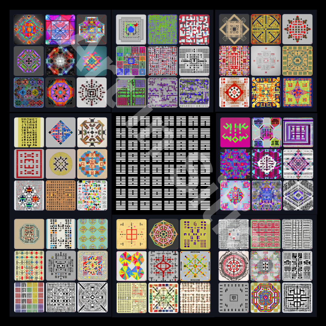 A digital images of squares in different patterns with many colors. 