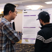 Students discussing posters