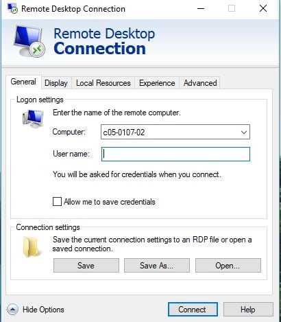 enter computer name in remote desktop connection window