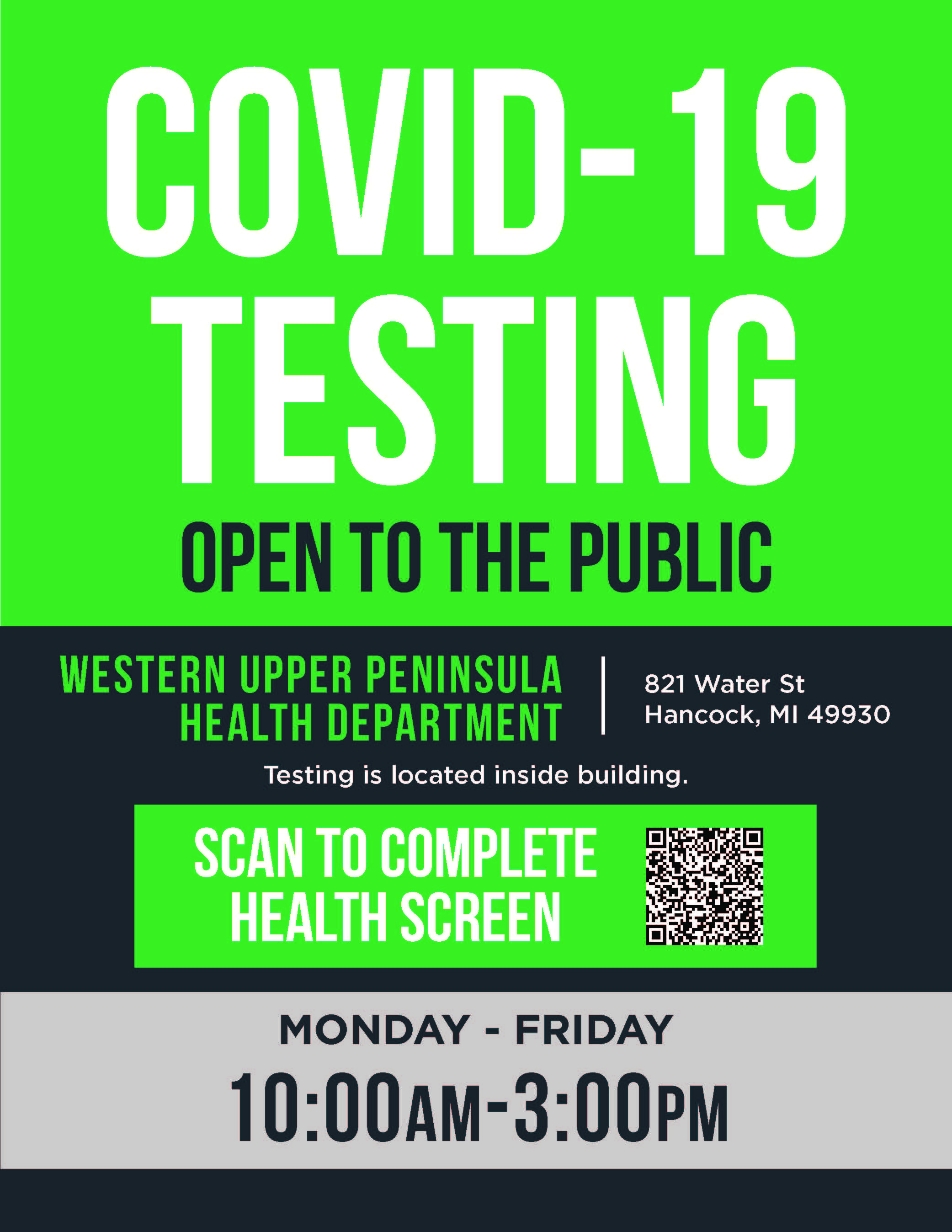 Western Upper Peninsula Health Department offering COVID-19 testing to the public.