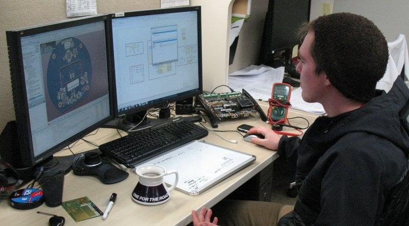 Student looking at data on a computer