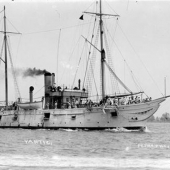 Side view of the U.S.S. Yantic in the water