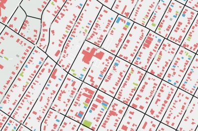 Image of streets and building footprints GIS data. 