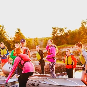 Students getting ready to go canoeing.