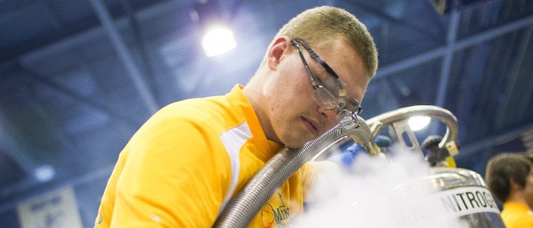 Mind Trekker student using liquid nitrogen.