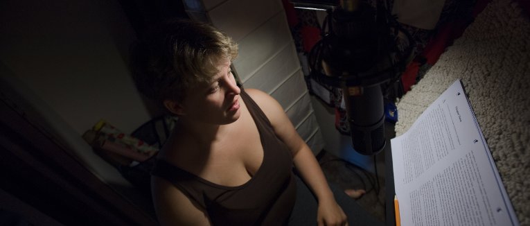 Dollcie Mueller in her sound-treated closet.