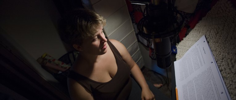 Dollcie Mueller Dollcie Mueller in her sound-treated closet.