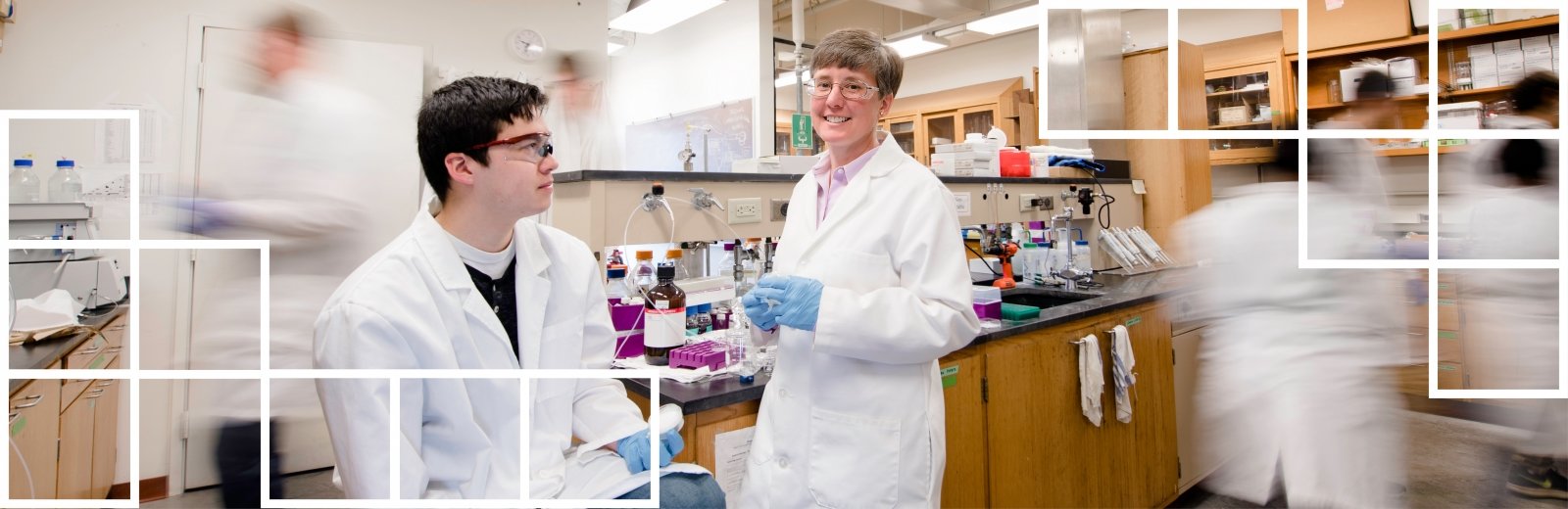 Megan Frost working in her lab with students.