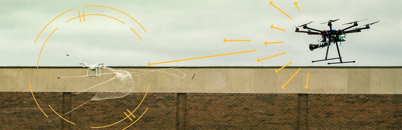 A prototype drone catcher shoots a net to safely capture and physically remove a rogue drone. The patent-pending technology offers a viable solution for intercepting rogue drones when force-landing or shooting the drone would jeopardize safety.