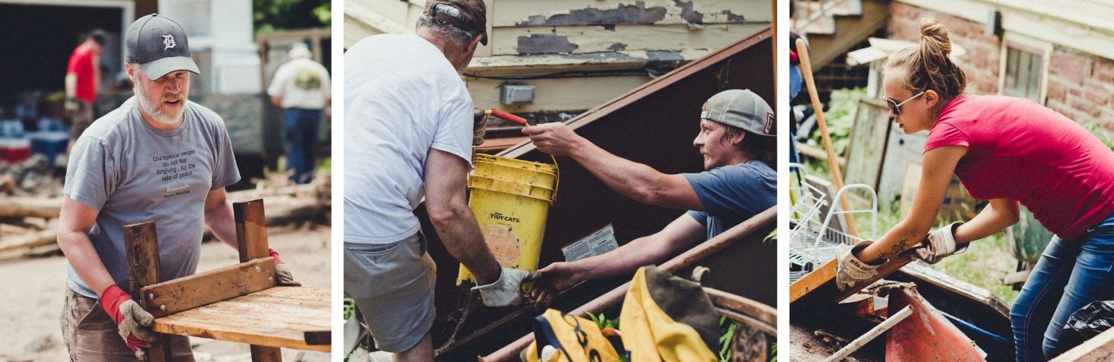 Volunteers helping clean up after the flood.