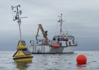 Buoys near a boat.