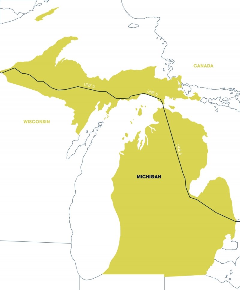 Map of Michigan showing Line 5.