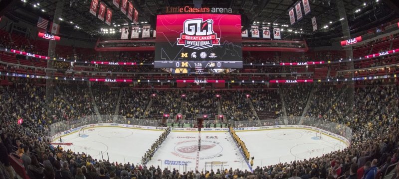 Little Caesars Arena during the lineup at a GLI game.