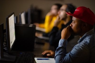 Students at computers.