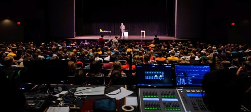 View of a production in the Rozsa from behind the sound board.