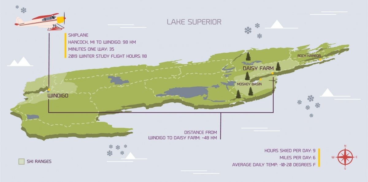 Illustrated map of Isle Royale, described in text following.