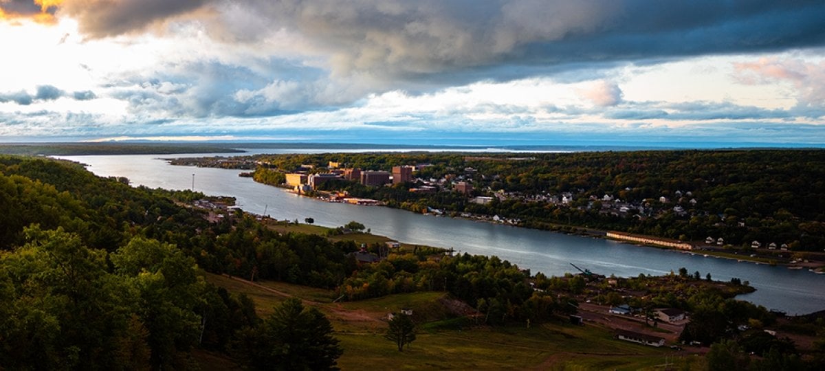 View of the Michigan Tech campus and surrounding area from the top of Mont Ripley.