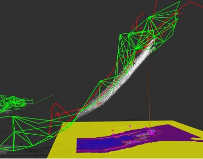 Lidar imaging generates lines that frame underground tunnels.