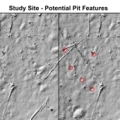 An image that shows potential depressions in the landscape that could be of cultural importance circled in red.