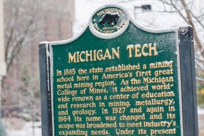 Michigan Tech historical marker sign.