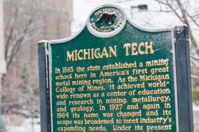 Michigan Tech historical marker sign.