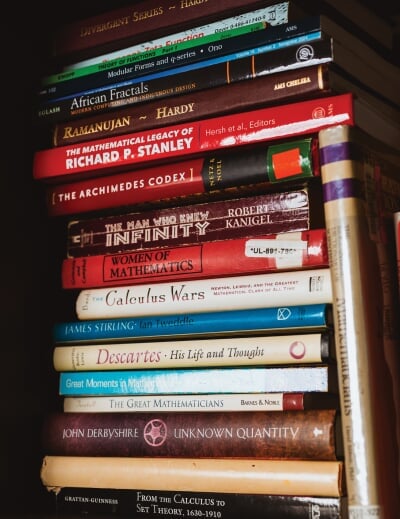 A stack of math books.