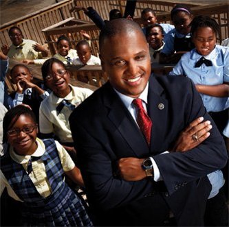 Ortha Thorton with students of the Scholars Academy Charter School in Riverdale, Georgia