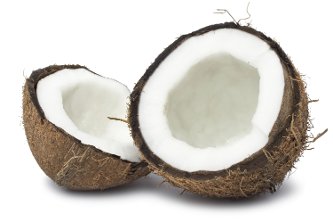 A coconut cut in half