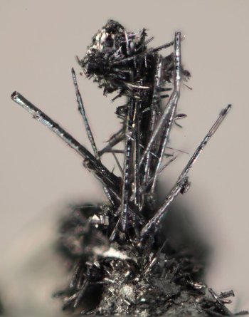 Merelaniite?s tiny whiskers look like very fine hairs on other larger crystals. They have likely been regularly cleaned off their host rocks containing other more recognizable minerals from famous gem mines near Merelani, Tanzania.
