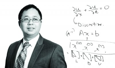 Benjamin Ong next to handwritten math equations.