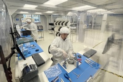 Students working in a clean room.