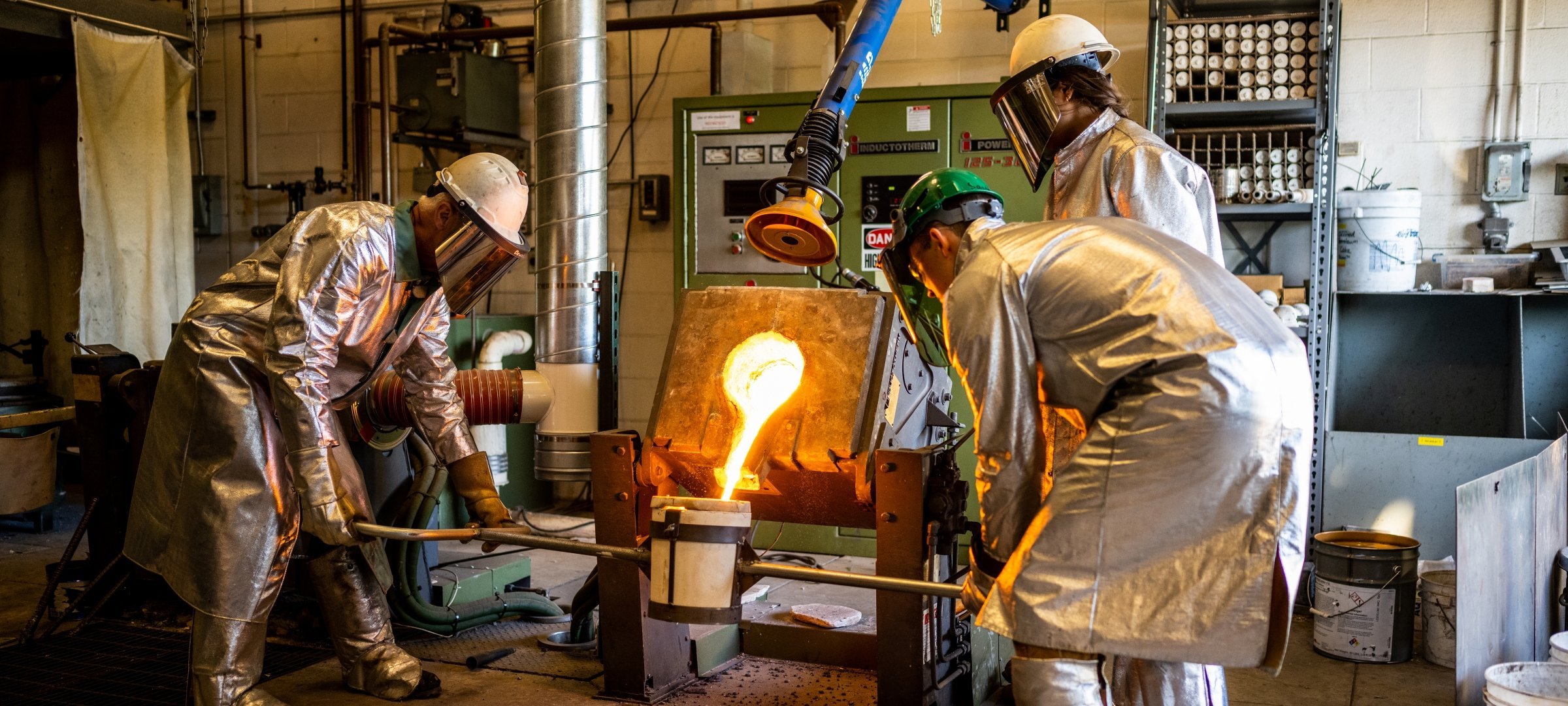 Student researchers working in one of the Materials and Manufacturing lab