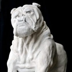 Creative project showing bulldog sculpture.