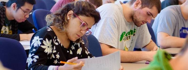 Students working through projects in a classroom