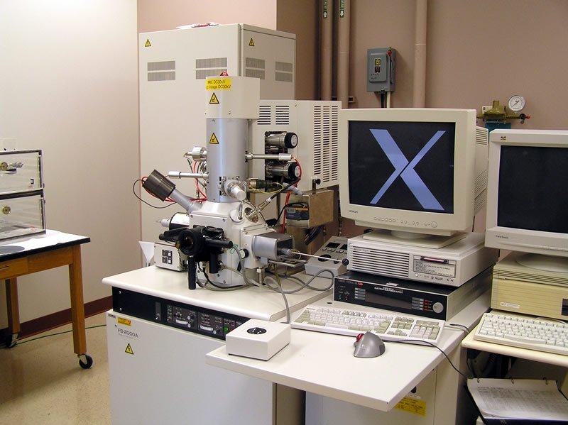 FIB instrument showing the column and computer arrangement.