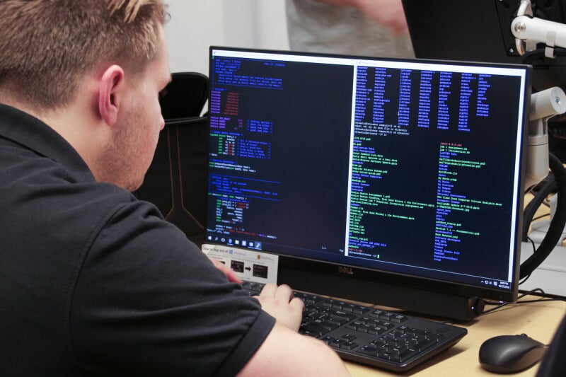 Student working with software