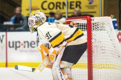 Number 31 Blake Pietila in net.