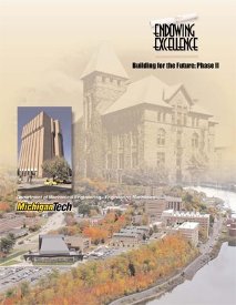 Endowing Excellence Campaign cover with an aerial of campus, the MEEM Building, and an old mining building