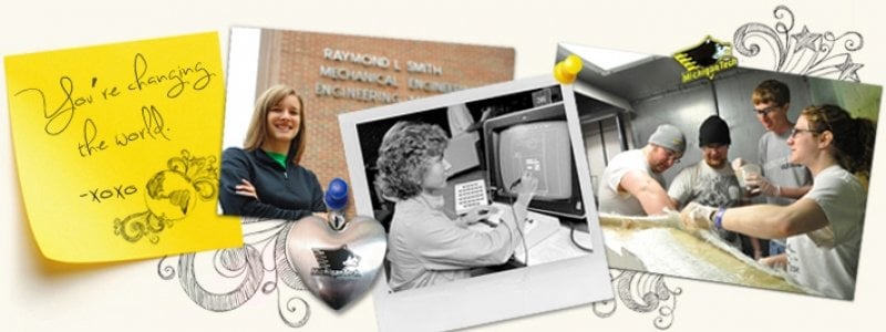 Collage with women representing different eras of mechanical engineering