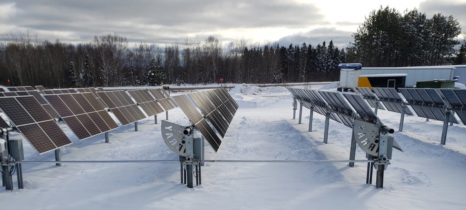 Array of solar panels in winter.